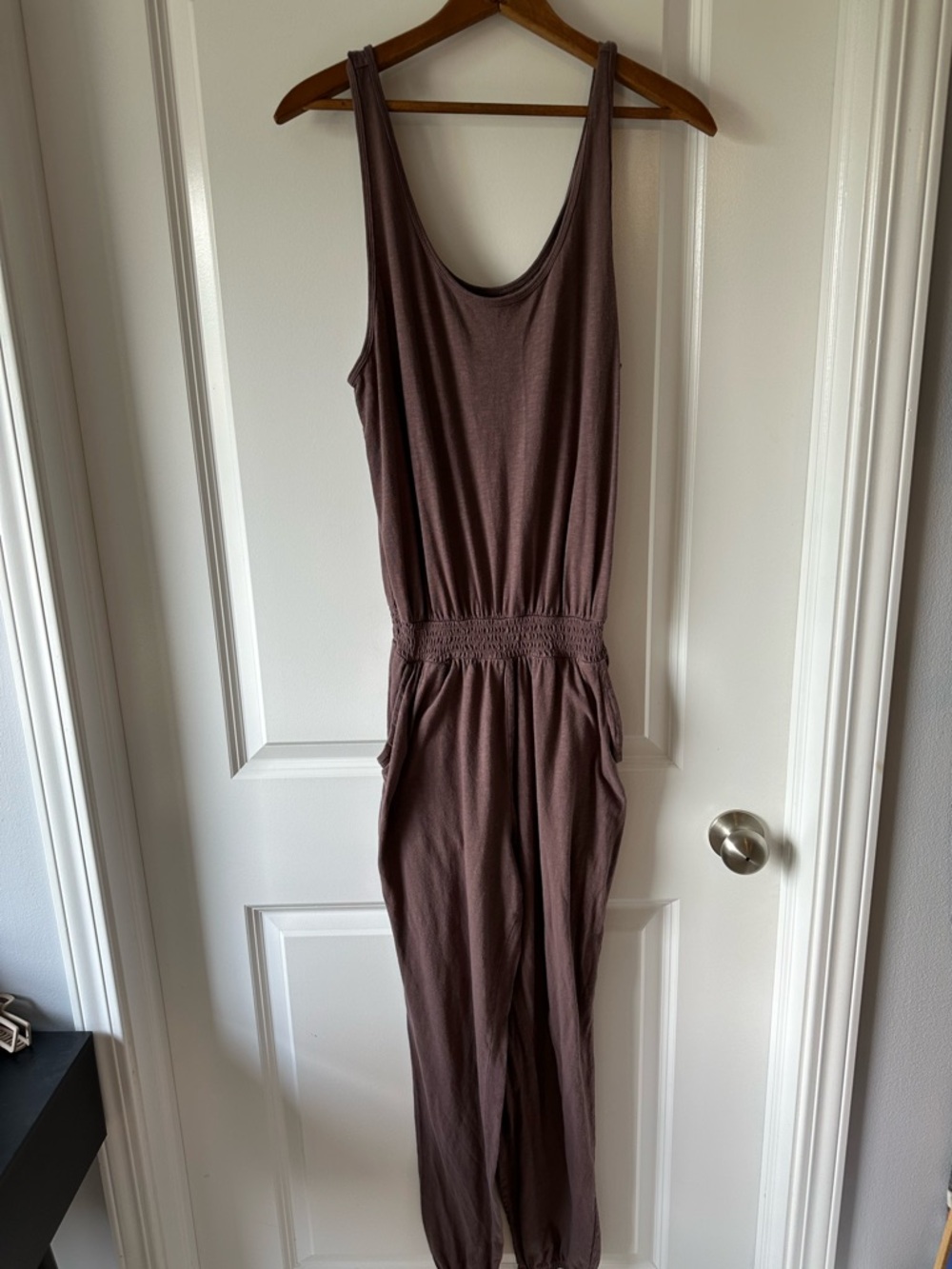 aerie Scoop Neck Boho Lounge Tank Top Jumpsuit With Pockets in Mauve